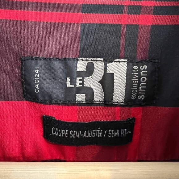 Le 31 Simons Men’s 15.5 R Red Black Plaid Long Sleeve Button Down Shirt Casual - Picture 4 of 10